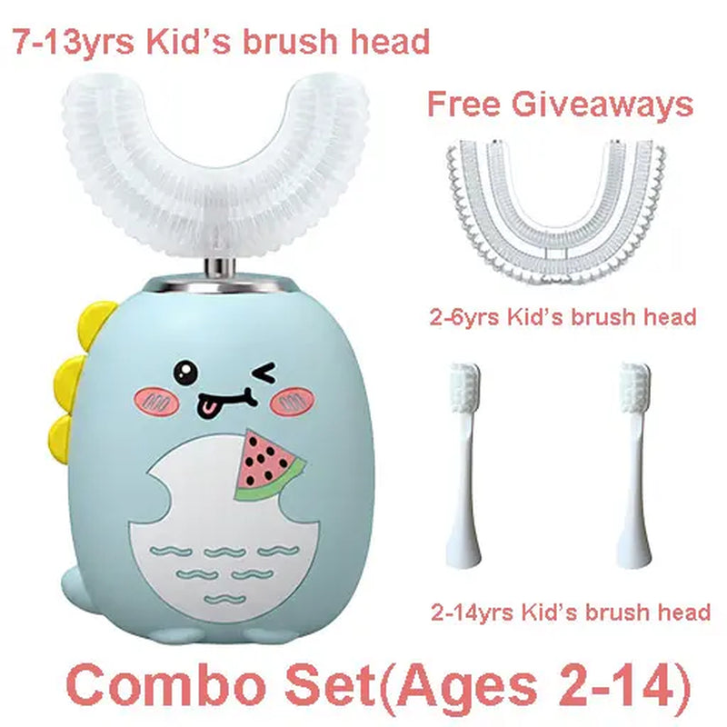 Kids U-Shape Head Rechargeable Sonic Electric Toothbrush - Food-Safe Silicone, Bpa-Free, 3 Smart Vibration Modes, 4 Replacement Brushes, IPX7 Waterproof, Full Coverage Oral Care for Sensitive Mouths (Rechargeable Electronic Toothbrushes for Unisex Kids)
