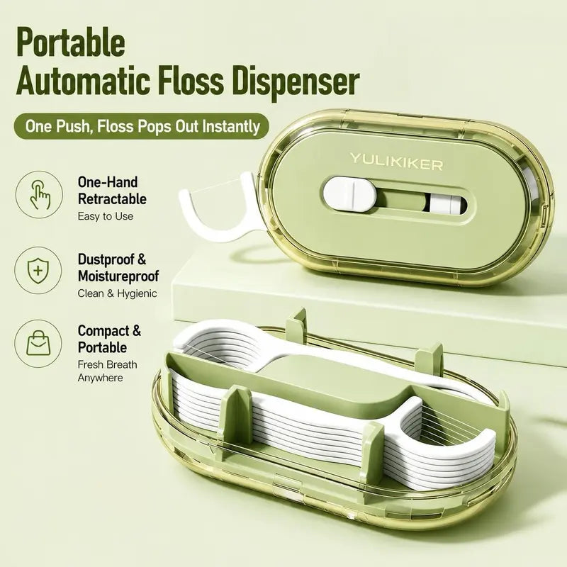 Portable Automatic Floss Pick Dispenser - Dual-Head Dental Floss Holder, 1-Touch Dust-Proof Refillable Case for Travel & Home, Lightweight Oral Care Home Organizer