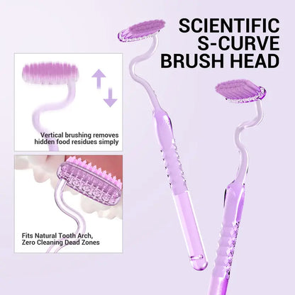 CEELIKE S-Shaped Oral Toothbrush 2-Pcs Set - Ergonomic Curved Plastic Handle, Soft Bristles for Deep Teeth Cleaning, Back Teeth Reach, Unscented Non-Mechanical Dental Brushes for Adults' At-Home Daily Oral Care