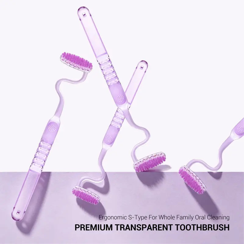 CEELIKE S-Shaped Oral Toothbrush 2-Pcs Set - Ergonomic Curved Plastic Handle, Soft Bristles for Deep Teeth Cleaning, Back Teeth Reach, Unscented Non-Mechanical Dental Brushes for Adults' At-Home Daily Oral Care