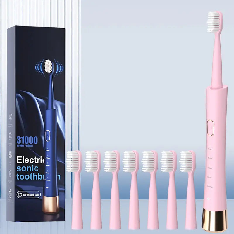 GMUX Sonic Electric Toothbrush - Cordless Rechargeable Adult Bathroom Gadget with 8 Dupont Bristle Heads, 5 Modes, Smart Timer, IPX7 Waterproof, USB Charge, 500Mah Battery, Couples Cool Gifts for Adults, Self Care & Personal Care Gadgets