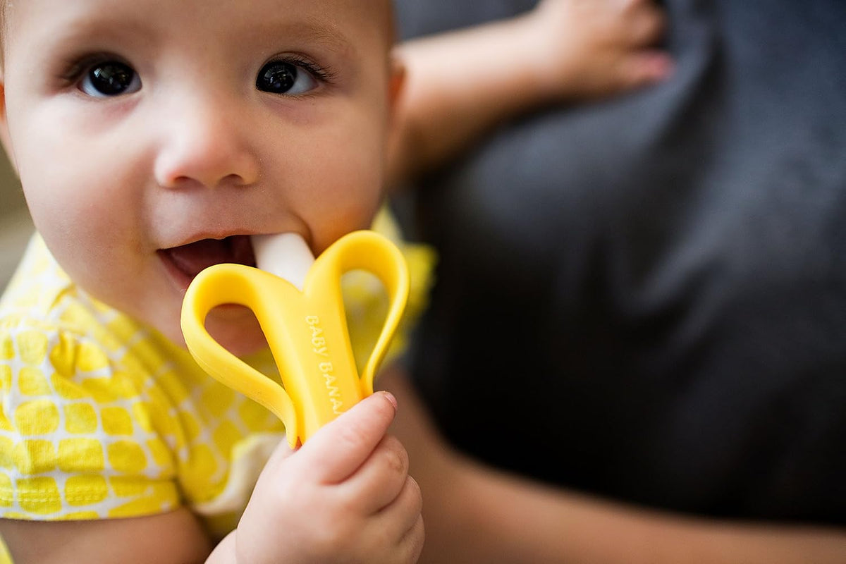 ® Yellow Toothbrush-Teether, Infant to Toddler, Made in USA, Butter-Soft Silicone, No Micro-Plastics, Bendable, Family-Owned Buisness since 2009, 11 Million+ Sold