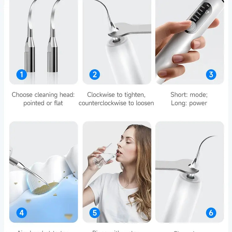 Plaque Remover Electric Tooth Cleaner with LED Light - Rechargeable Tartar Removal Kit for Adults, Oral Daily Cleansing, 5 Replaceable Heads, 2 Modes, 2 Replaceable Heads Included, Home Use