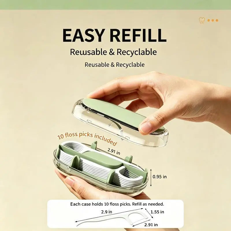 Portable Automatic Floss Pick Dispenser - Dual-Head Dental Floss Holder, 1-Touch Dust-Proof Refillable Case for Travel & Home, Lightweight Oral Care Home Organizer
