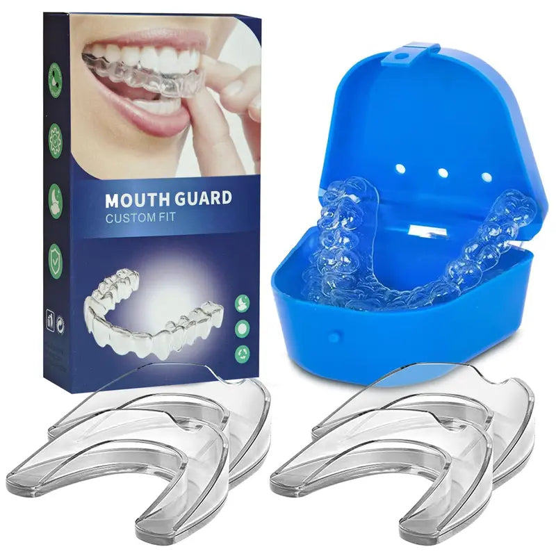Adults' 4-Pack Unscented EVA Moldable Mouth Guards - Mouthpiece, Clenching Stopper, Reusable, Easy-To-Carry Protective Case, Personalized Fit Night Guard for Teeth Grinding, Sports & Whitening, Easy-To-Follow Instructions