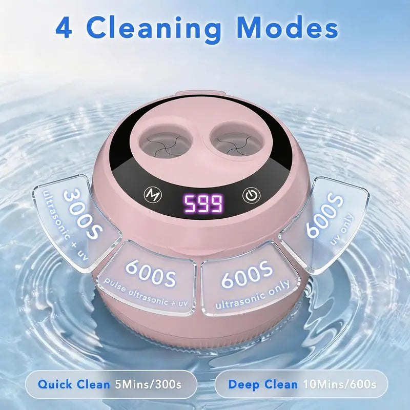 Ultrasonic Denture Cleaner, 48Khz Deep Cleaning Machine with 4 Timed Modes, 200Ml Digital Display for Retainers, Mouth Guards, Braces, Aligners, Toothbrushes, Jewelry, Pink