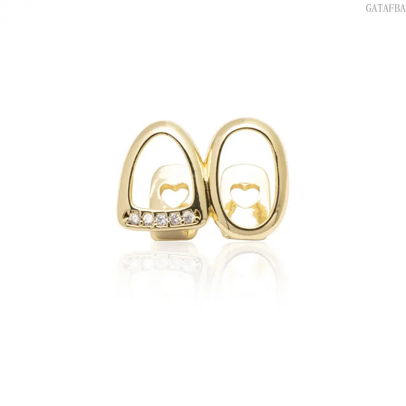 Double Hollow Grillz, Fully Encrusted Micro Pave Zircon, Stage Teeth Accessory Prop, Teeth Jewelry