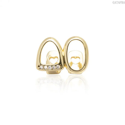 Double Hollow Grillz, Fully Encrusted Micro Pave Zircon, Stage Teeth Accessory Prop, Teeth Jewelry