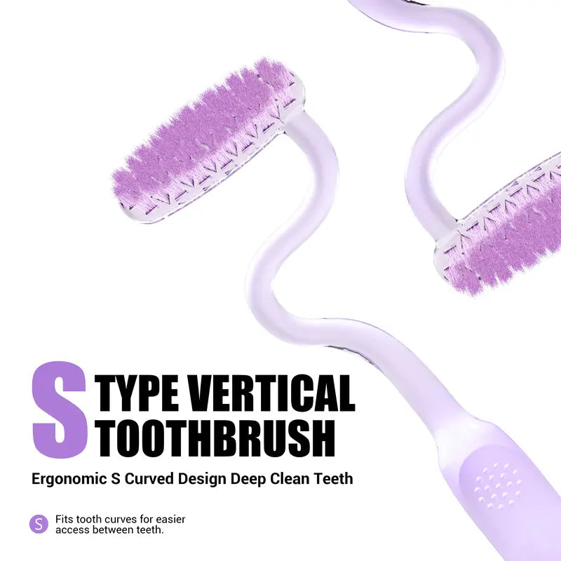 CEELIKE S-Shaped Oral Toothbrush 2-Pcs Set - Ergonomic Curved Plastic Handle, Soft Bristles for Deep Teeth Cleaning, Back Teeth Reach, Unscented Non-Mechanical Dental Brushes for Adults' At-Home Daily Oral Care