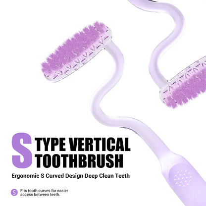 CEELIKE S-Shaped Oral Toothbrush 2-Pcs Set - Ergonomic Curved Plastic Handle, Soft Bristles for Deep Teeth Cleaning, Back Teeth Reach, Unscented Non-Mechanical Dental Brushes for Adults' At-Home Daily Oral Care