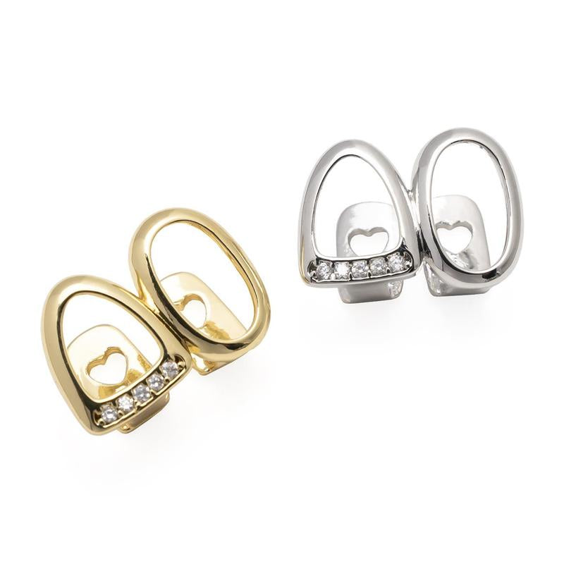 Double Hollow Grillz, Fully Encrusted Micro Pave Zircon, Stage Teeth Accessory Prop, Teeth Jewelry