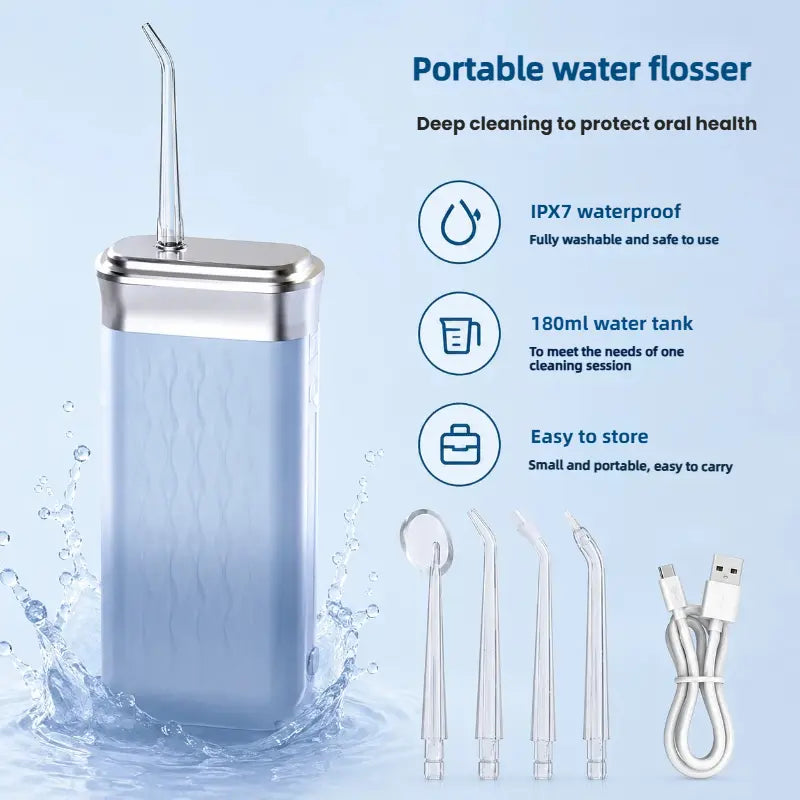 Mini Water Flosser for Travel, Cordless Oral Irrigator IPX7 Waterproof, 180Ml Large Tank Portable Dental Cleaner, USB Rechargeable, Multi-Mode Teeth & Gum Care for Braces & Sensitive Teeth