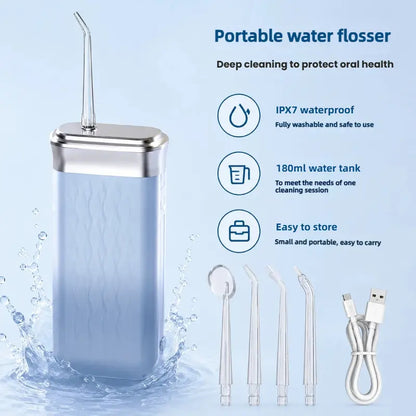 Mini Water Flosser for Travel, Cordless Oral Irrigator IPX7 Waterproof, 180Ml Large Tank Portable Dental Cleaner, USB Rechargeable, Multi-Mode Teeth & Gum Care for Braces & Sensitive Teeth