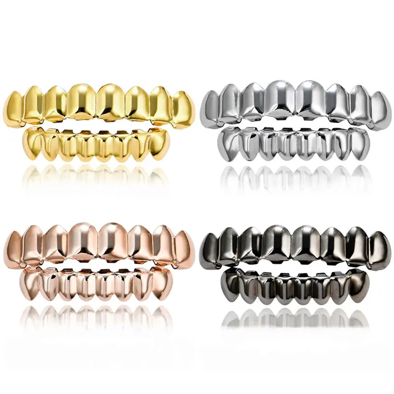 Hip-Hop Gold Braces, Upper and Lower Teeth 8 Real Gold Electroplated 18K Gold Hip-Hop Braces Orthodontic Accessories Dental Accessories