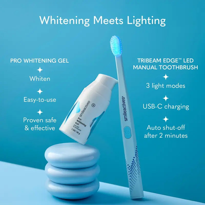 Smileactives Tribeam Edge LED Manual Toothbrush for Whitening Support - 3 Light Modes, 2-Minute Timer, No Vibration