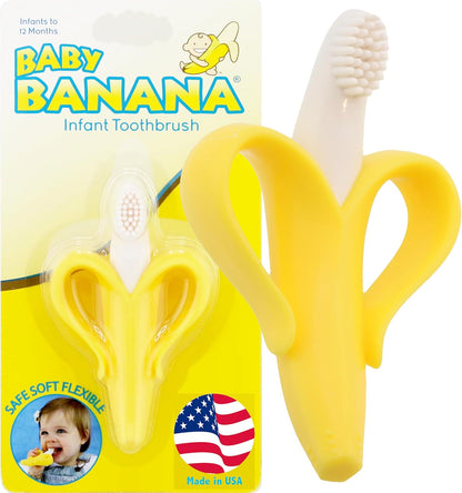 ® Yellow Toothbrush-Teether, Infant to Toddler, Made in USA, Butter-Soft Silicone, No Micro-Plastics, Bendable, Family-Owned Buisness since 2009, 11 Million+ Sold