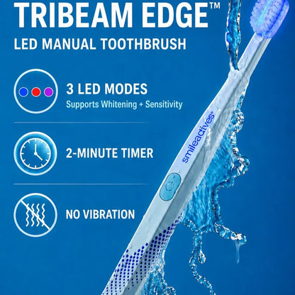 Smileactives Tribeam Edge LED Manual Toothbrush for Whitening Support - 3 Light Modes, 2-Minute Timer, No Vibration