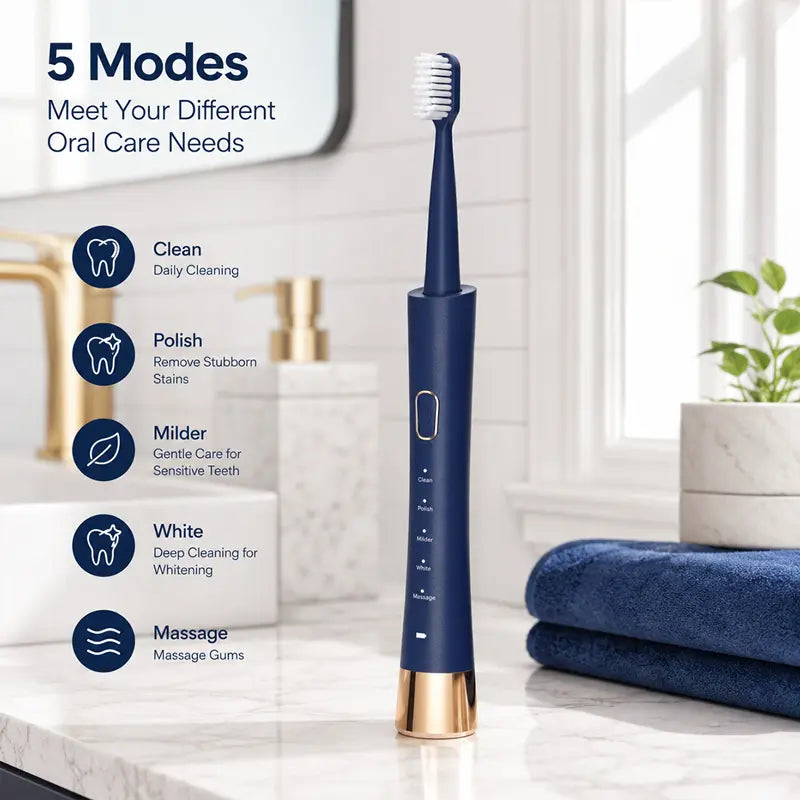GMUX Sonic Electric Toothbrush - Cordless Rechargeable Adult Bathroom Gadget with 8 Dupont Bristle Heads, 5 Modes, Smart Timer, IPX7 Waterproof, USB Charge, 500Mah Battery, Couples Cool Gifts for Adults, Self Care & Personal Care Gadgets