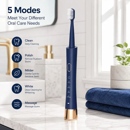 GMUX Sonic Electric Toothbrush - Cordless Rechargeable Adult Bathroom Gadget with 8 Dupont Bristle Heads, 5 Modes, Smart Timer, IPX7 Waterproof, USB Charge, 500Mah Battery, Couples Cool Gifts for Adults, Self Care & Personal Care Gadgets
