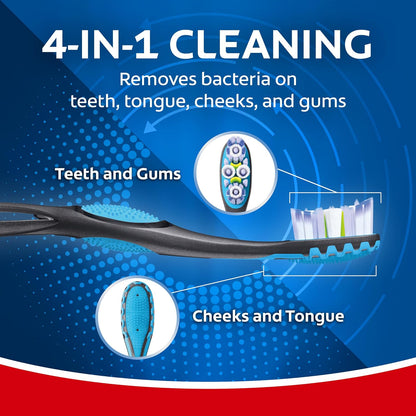 360 Floss-Tip Toothbrush Pack, Medium Adult Toothbrushes, 4 Pack
