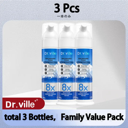 【Family Multi-Pack】Dr.Ville Niacinamide Foaming 8X Brightening Toothpaste, Bamboo & Peppermint Flavor, 100Ml-D, 36 Months/3 Years Shelf Life, Cleansing, Gentle Clean, No Harshness, Fresh Breath All Day, Teeth Whitening, Stain Removal, Daily Oral Care