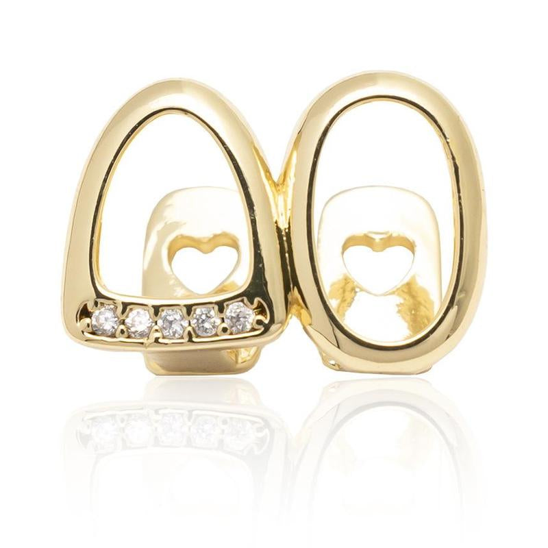Double Hollow Grillz, Fully Encrusted Micro Pave Zircon, Stage Teeth Accessory Prop, Teeth Jewelry