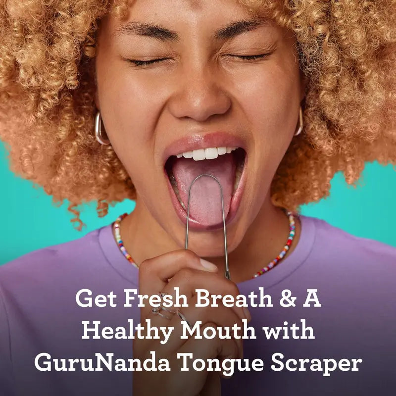 Gurunanda Tongue Scraper (2 Pack) with Travel Case, 420 Medical-Grade Stainless Steel Tongue Cleaner, Aids in Fresh Breath & Oral Care