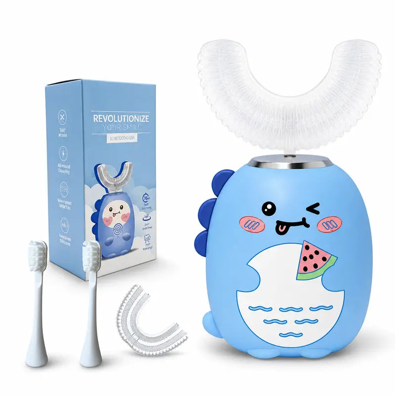 Kids U-Shape Head Rechargeable Sonic Electric Toothbrush - Food-Safe Silicone, Bpa-Free, 3 Smart Vibration Modes, 4 Replacement Brushes, IPX7 Waterproof, Full Coverage Oral Care for Sensitive Mouths (Rechargeable Electronic Toothbrushes for Unisex Kids)