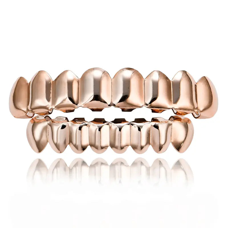 Hip-Hop Gold Braces, Upper and Lower Teeth 8 Real Gold Electroplated 18K Gold Hip-Hop Braces Orthodontic Accessories Dental Accessories