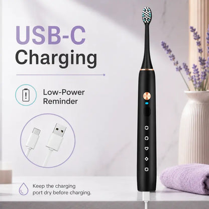 Acelike Plastic Body Rechargeable Sonic Electric Toothbrush Oral Care Kit - Cordless Power Toothbrush with 8 Brush Heads, 5 Cleaning Modes, Timer Function, Travel Case, Storage for Home Teeth Cleaning, Plaque Removal