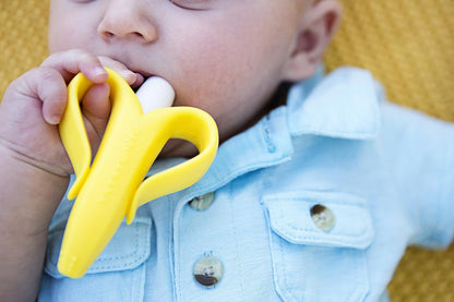 ® Yellow Toothbrush-Teether, Infant to Toddler, Made in USA, Butter-Soft Silicone, No Micro-Plastics, Bendable, Family-Owned Buisness since 2009, 11 Million+ Sold