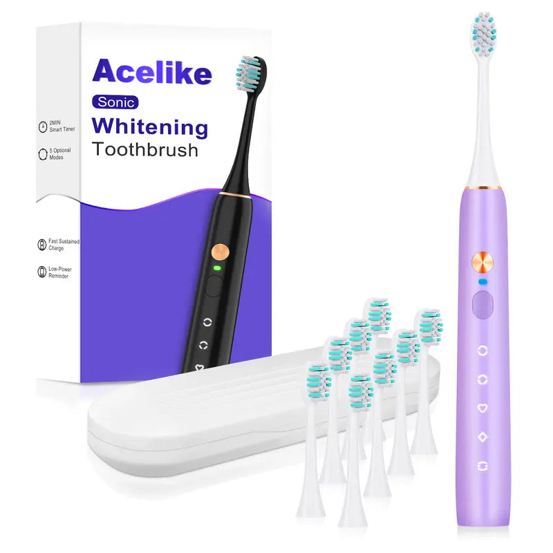 Acelike Plastic Body Rechargeable Sonic Electric Toothbrush Oral Care Kit - Cordless Power Toothbrush with 8 Brush Heads, 5 Cleaning Modes, Timer Function, Travel Case, Storage for Home Teeth Cleaning, Plaque Removal