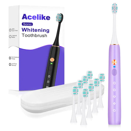 Acelike Plastic Body Rechargeable Sonic Electric Toothbrush Oral Care Kit - Cordless Power Toothbrush with 8 Brush Heads, 5 Cleaning Modes, Timer Function, Travel Case, Storage for Home Teeth Cleaning, Plaque Removal