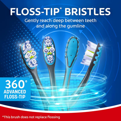 360 Floss-Tip Toothbrush Pack, Medium Adult Toothbrushes, 4 Pack