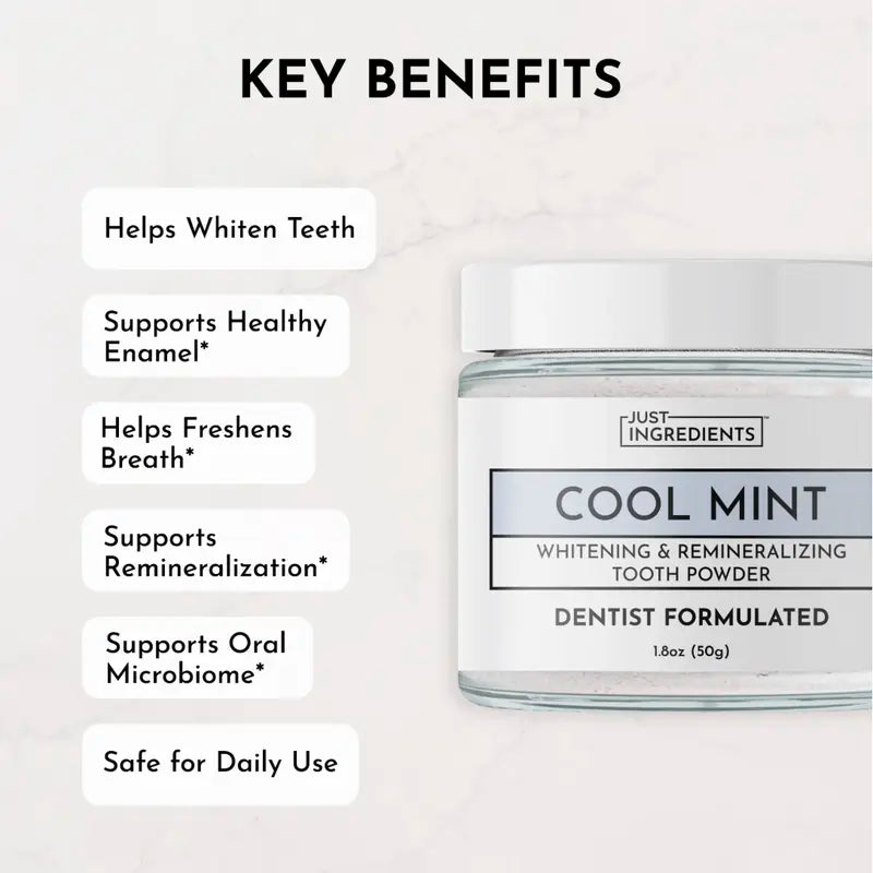 Just Ingredients Remineralizing Tooth Powder - 1.8 Oz - Supports Remineralization & Whitening* - Fluoride-Free Oral Care - Hydroxyapatite, Bentonite & Mineral-Rich Ingredients