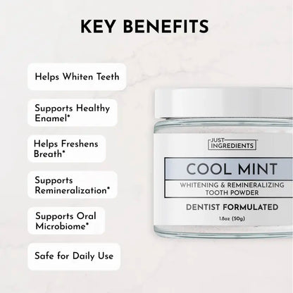Just Ingredients Remineralizing Tooth Powder - 1.8 Oz - Supports Remineralization & Whitening* - Fluoride-Free Oral Care - Hydroxyapatite, Bentonite & Mineral-Rich Ingredients