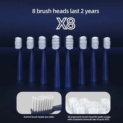 GMUX Sonic Electric Toothbrush - Cordless Rechargeable Adult Bathroom Gadget with 8 Dupont Bristle Heads, 5 Modes, Smart Timer, IPX7 Waterproof, USB Charge, 500Mah Battery, Couples Cool Gifts for Adults, Self Care & Personal Care Gadgets