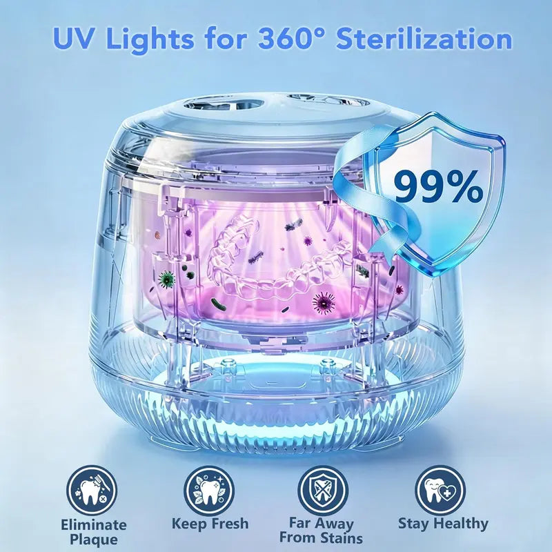 Ultrasonic Denture Cleaner, 48Khz Deep Cleaning Machine with 4 Timed Modes, 200Ml Digital Display for Retainers, Mouth Guards, Braces, Aligners, Toothbrushes, Jewelry, Pink