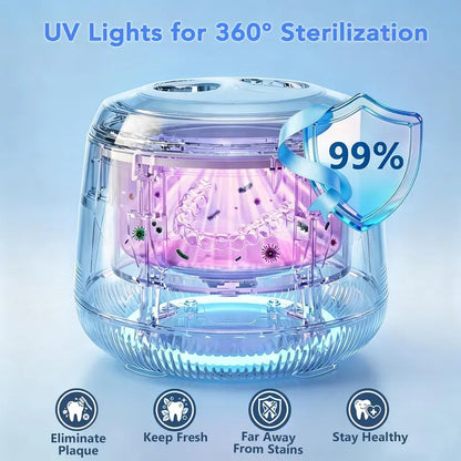 Ultrasonic Denture Cleaner, 48Khz Deep Cleaning Machine with 4 Timed Modes, 200Ml Digital Display for Retainers, Mouth Guards, Braces, Aligners, Toothbrushes, Jewelry, Pink