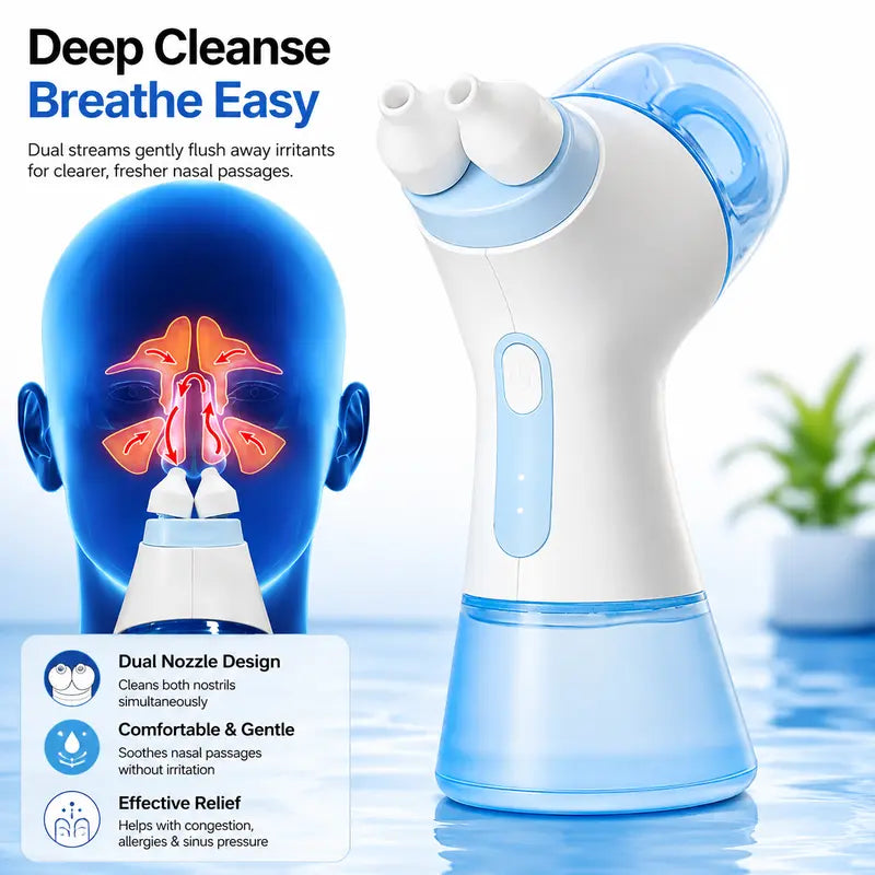 100% Authentic PHOFAY Medical Grade Nasal Irrigator, Dual-Powered Rechargeable Multi-User System with Adjustable Modes, 30 Unscented Saline Solution Packets, 2 Nose Pillow Sets, Gentle Formula Oral Silicone for Sinus Relief & Unscented Nasal Cleaning