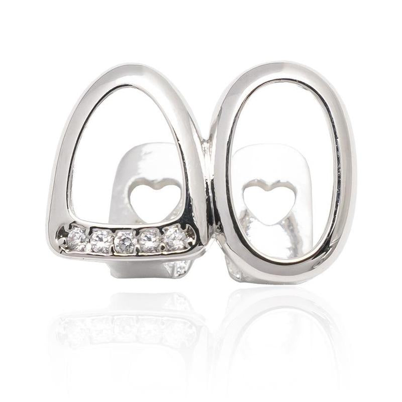 Double Hollow Grillz, Fully Encrusted Micro Pave Zircon, Stage Teeth Accessory Prop, Teeth Jewelry