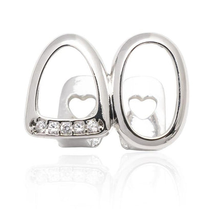 Double Hollow Grillz, Fully Encrusted Micro Pave Zircon, Stage Teeth Accessory Prop, Teeth Jewelry
