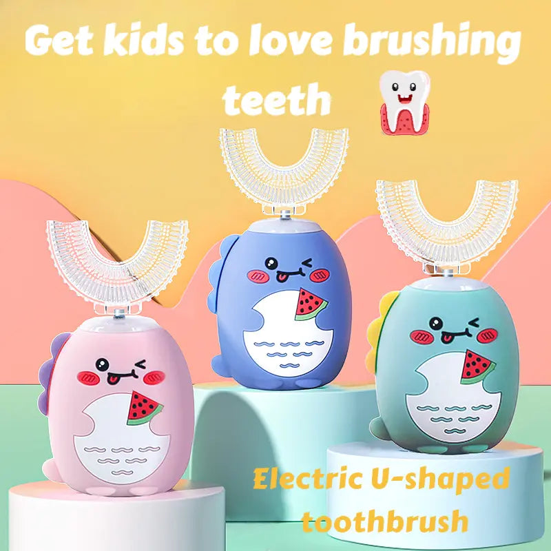 Kids U-Shape Head Rechargeable Sonic Electric Toothbrush - Food-Safe Silicone, Bpa-Free, 3 Smart Vibration Modes, 4 Replacement Brushes, IPX7 Waterproof, Full Coverage Oral Care for Sensitive Mouths (Rechargeable Electronic Toothbrushes for Unisex Kids)