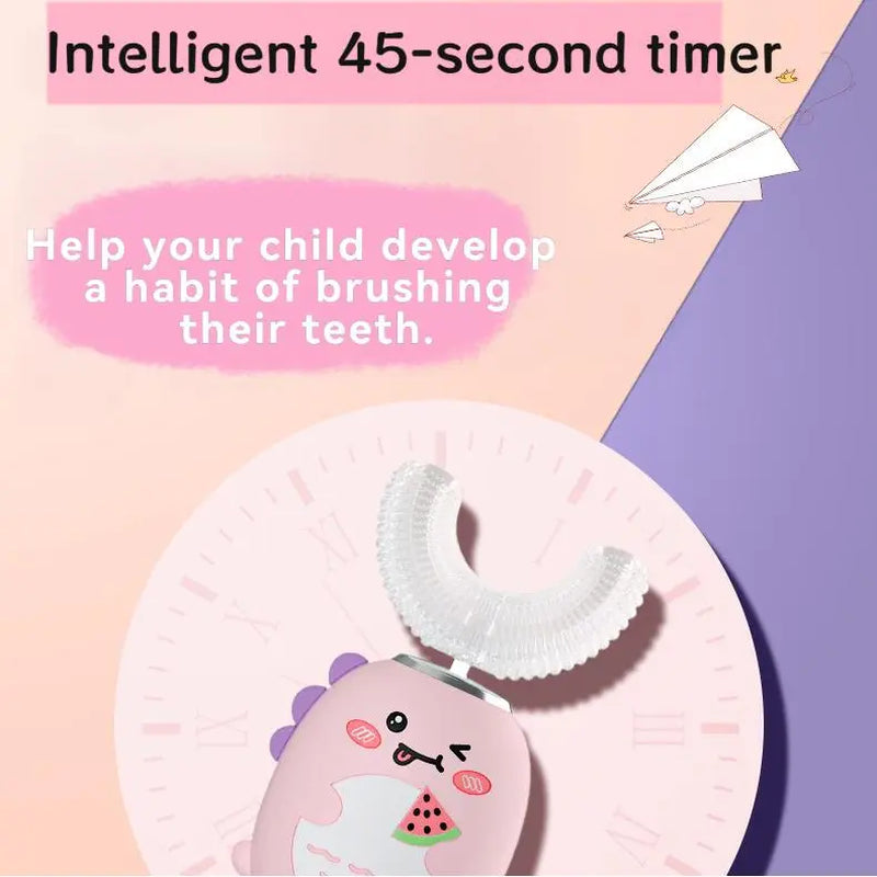 Kids U-Shape Head Rechargeable Sonic Electric Toothbrush - Food-Safe Silicone, Bpa-Free, 3 Smart Vibration Modes, 4 Replacement Brushes, IPX7 Waterproof, Full Coverage Oral Care for Sensitive Mouths (Rechargeable Electronic Toothbrushes for Unisex Kids)