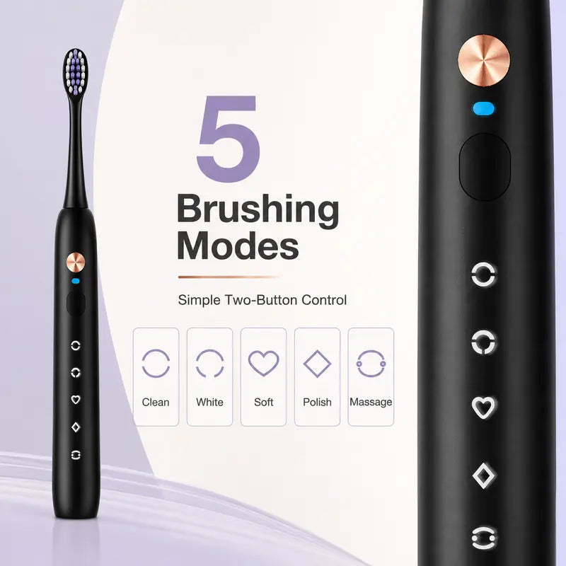 Acelike Plastic Body Rechargeable Sonic Electric Toothbrush Oral Care Kit - Cordless Power Toothbrush with 8 Brush Heads, 5 Cleaning Modes, Timer Function, Travel Case, Storage for Home Teeth Cleaning, Plaque Removal
