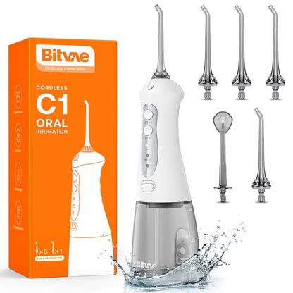 Bitvae C1/C5/C6 Cordless Plastic Oral Irrigator Flosser - Rechargeable (40-Day Battery Life Included), Powerful, IPX7 Waterproof, Adjustable Nozzle, USB Port, 60S Full Mouth Clean, Gum Health, Selfcare Dental Kit