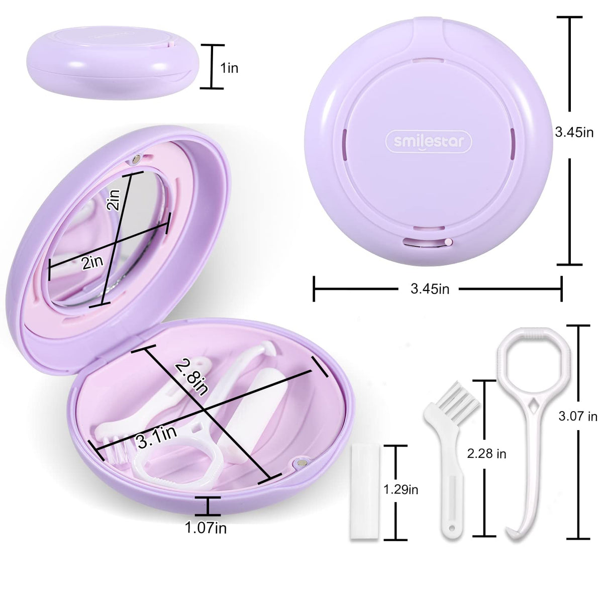 Retainer Case with Mirror, Compatible with Invisalign, Aligner - Purple