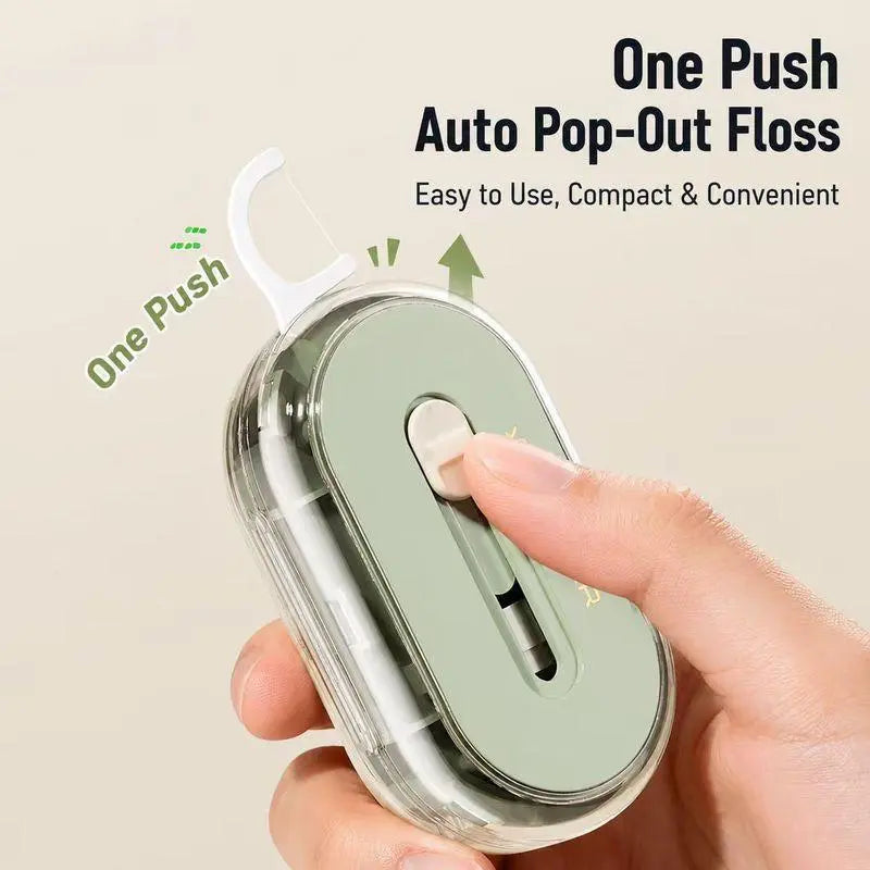 Portable Automatic Floss Pick Dispenser - Dual-Head Dental Floss Holder, 1-Touch Dust-Proof Refillable Case for Travel & Home, Lightweight Oral Care Home Organizer