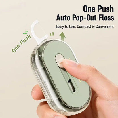 Portable Automatic Floss Pick Dispenser - Dual-Head Dental Floss Holder, 1-Touch Dust-Proof Refillable Case for Travel & Home, Lightweight Oral Care Home Organizer