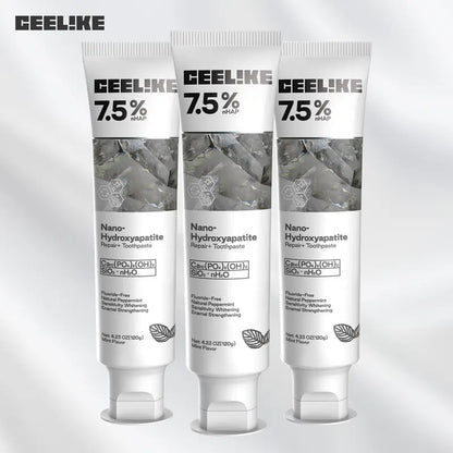 CEELIKE Hydroxyapatite Toothpaste 3-Pack, Fluoride-Free Oral Care Products for Adults, Gentle Mint Flavor, Enamel Repair & Strengthening, Remineralize Teeth, Teeth Whitening & Breath Freshening